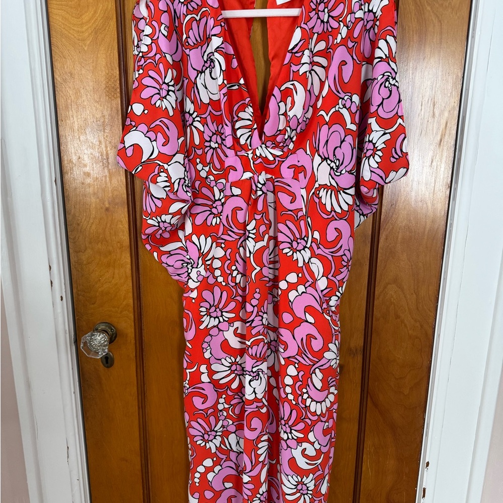 Trina Turk Red and Pink Caftan